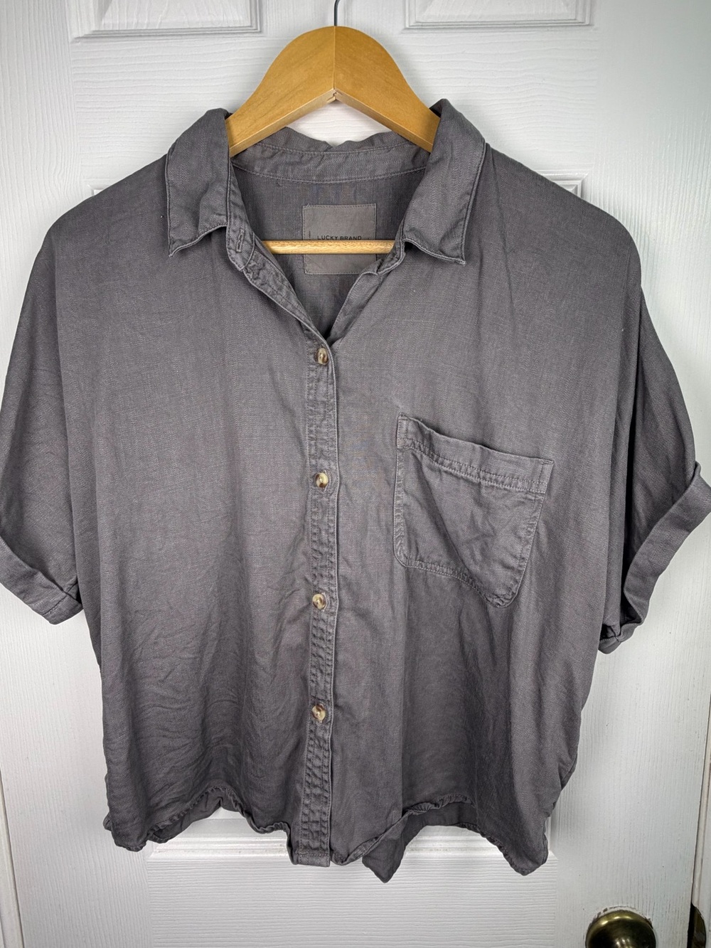 Lucky Brand Grey Lyocell Button-Down Shirt S Washed Relaxed Fit Coastal Casual